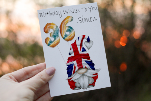 Union Jack Gnome Age Birthday Card, Card for 36th Birthday - Click Image to Close